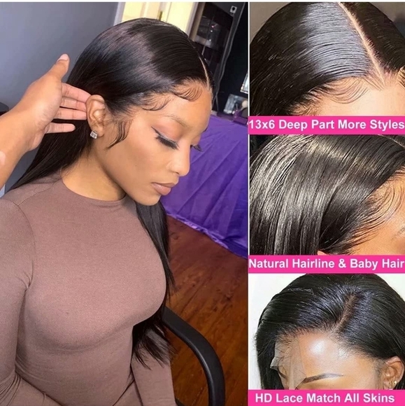 180 Density HD Transparent Lace Front Wigs Human Hair Silky Straight 13x6 - Picture 2 of 4